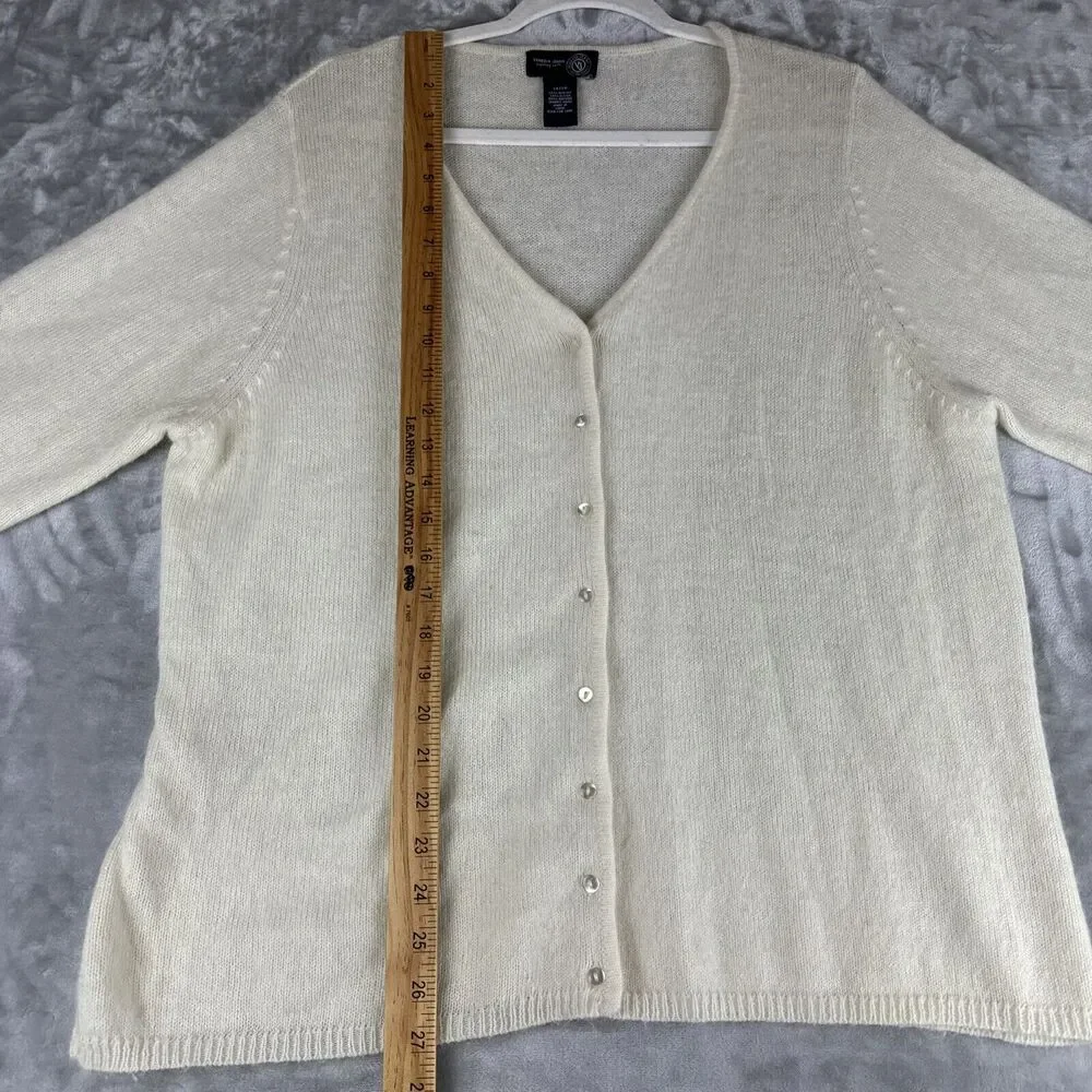 Venezia Jeans‎ Angora Blend Cardigan Women's 18/20 Ivory White 3/4 Sleeve (0970)